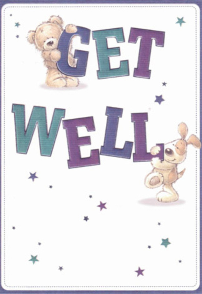 Celebrating care and heartfelt encouragement, this get well card draws inspiration from the lively spirit of Kilburn. Two adorable companions-a plush teddy bear and a puppy with soulful eyes-take centre stage, embodying a sense of gentle camaraderie familiar to friends meeting along Belsize Road. Playful starbursts, rendered in gradients of teal and soft purple, whirl cheerfully around the duo as they underline and embrace the big, bold 'Get Well' message in confident lettering. The deep jewel tones in the typography add richness and depth set against a pristine white background, reminiscent of the uplifting energy found in bustling NW6 coffee shops. Every detail is tenderly realised: the bear's golden fur seems as soft as petals in a fresh bouquet, the puppy's floppy ears carry a soothing innocence, all brought together in a comforting tableau that radiates compassionate care. It's as if the card was arranged like a thoughtful floral gift from Florist Kilburn-each element chosen to uplift those facing challenging days. When sent to a loved one in Kilburn, it becomes not only a message of hope but a gentle, tangible expression of local support and well-wishing.